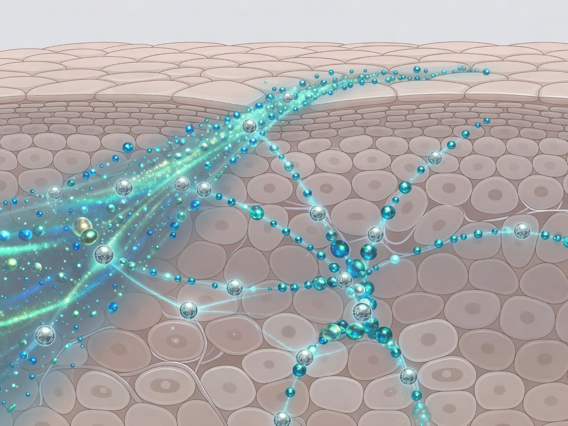 Scientific micro-osmosis cellular absorption graphic showing marine mineral infusion into skin layers