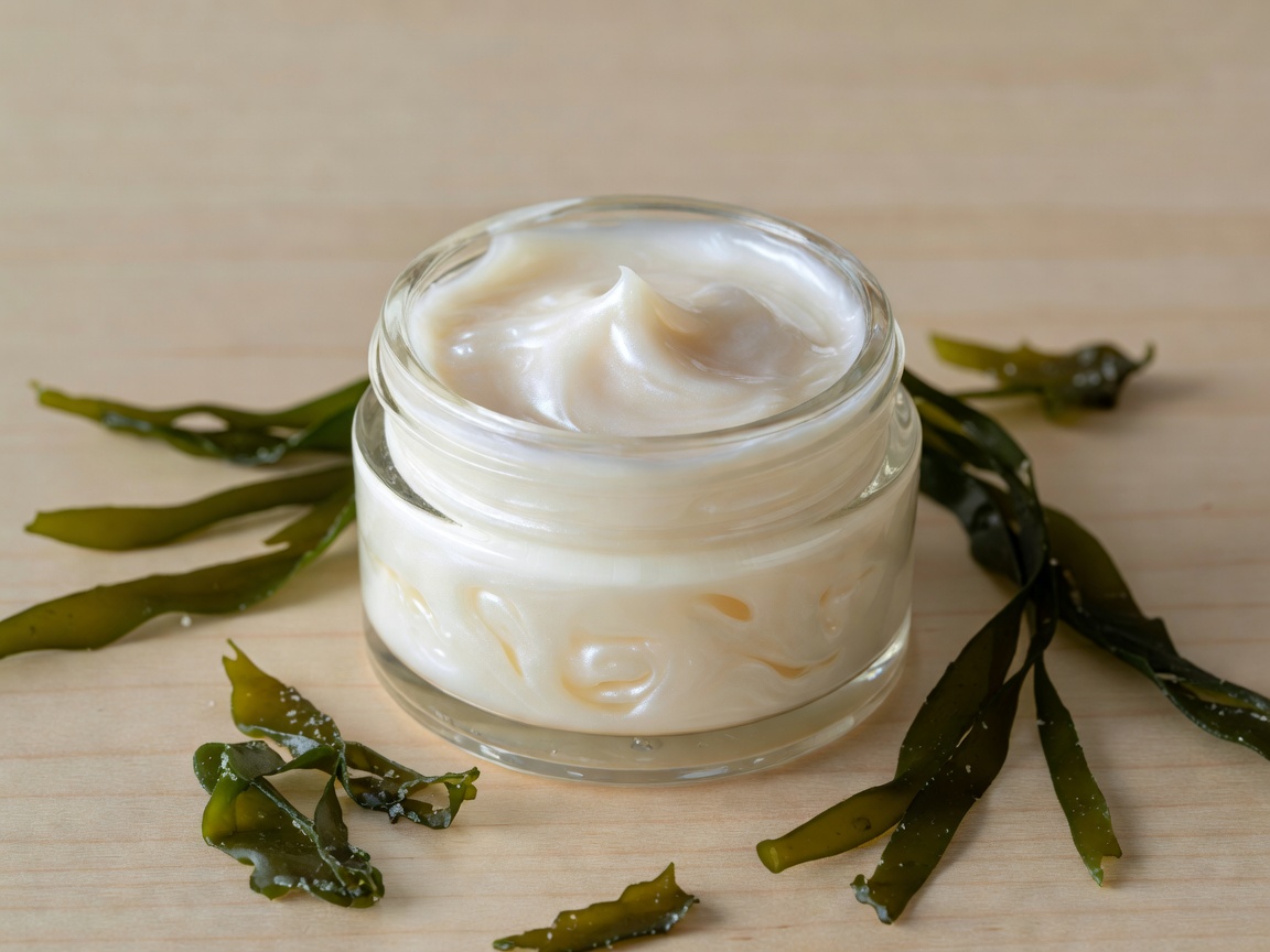 Luxurious jar of emerald green sea kelp regenerative night treatment cream